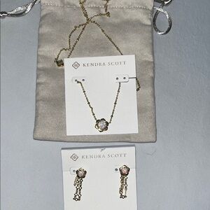 Kendra Scott Gold Necklace and earrings with Opalescent Stone shipping today